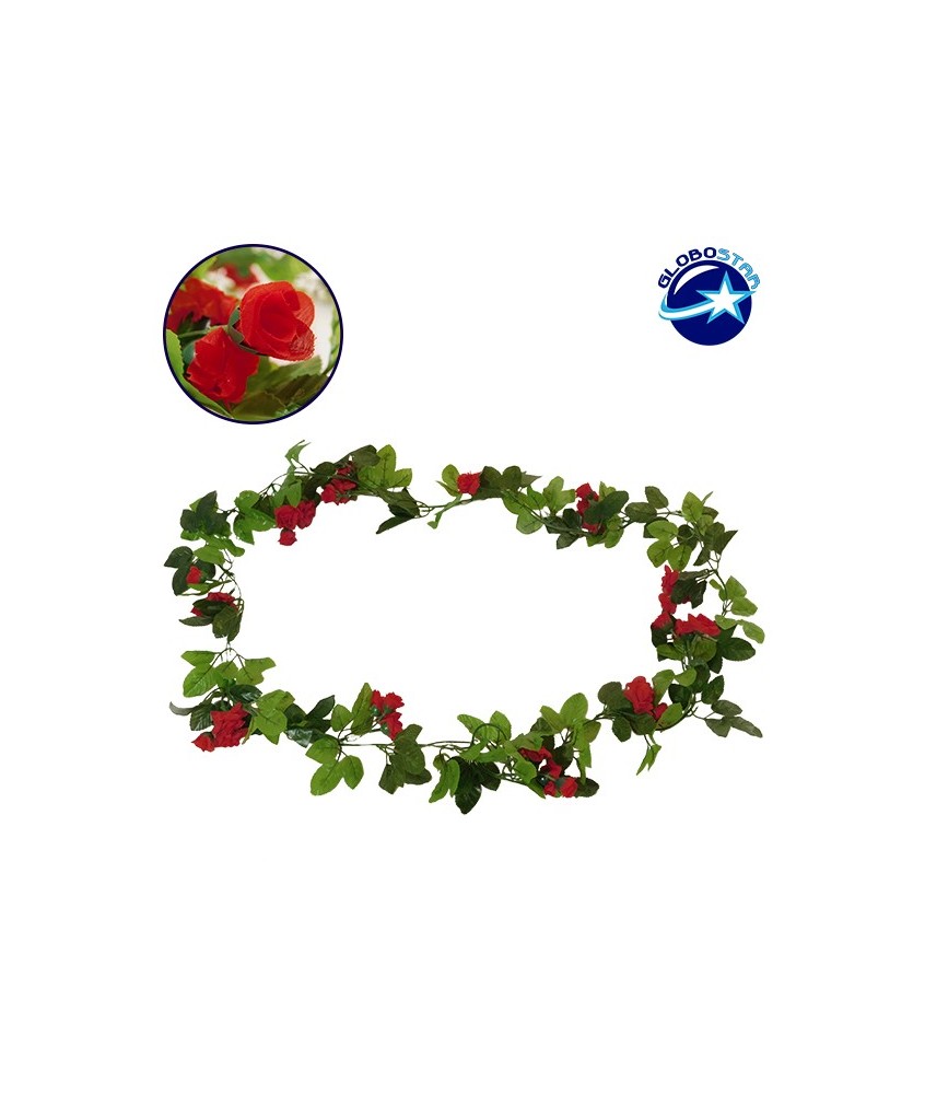 GloboStar® 09014 Τεχνητό Κρεμαστό Φυτό Διακοσμητική Γιρλάντα Μήκους 2.2 μέτρων με 33 X Μικρά Τριαντάφυλλα Κόκκινα